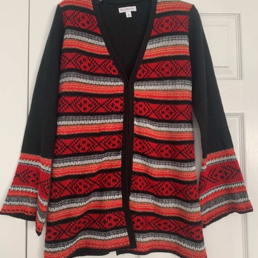 Kim Rogers M Red White Black Sweater Jacket